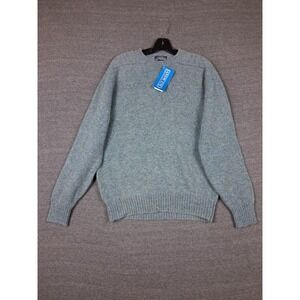 Vintage New Lands End Sweater L Green Shetland 100% Wool Knit Sweater Made UK